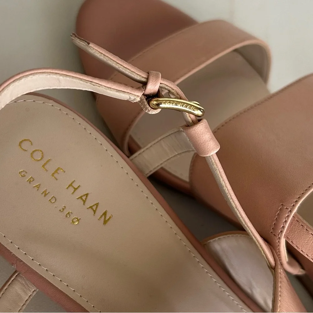 Cole Haan Sandals Women Pink Leather Slingback Wedge Buckle - Picture 13 of 17